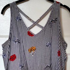 LOFT Outlet Striped Floral Criss-Cross Tank Top Size L